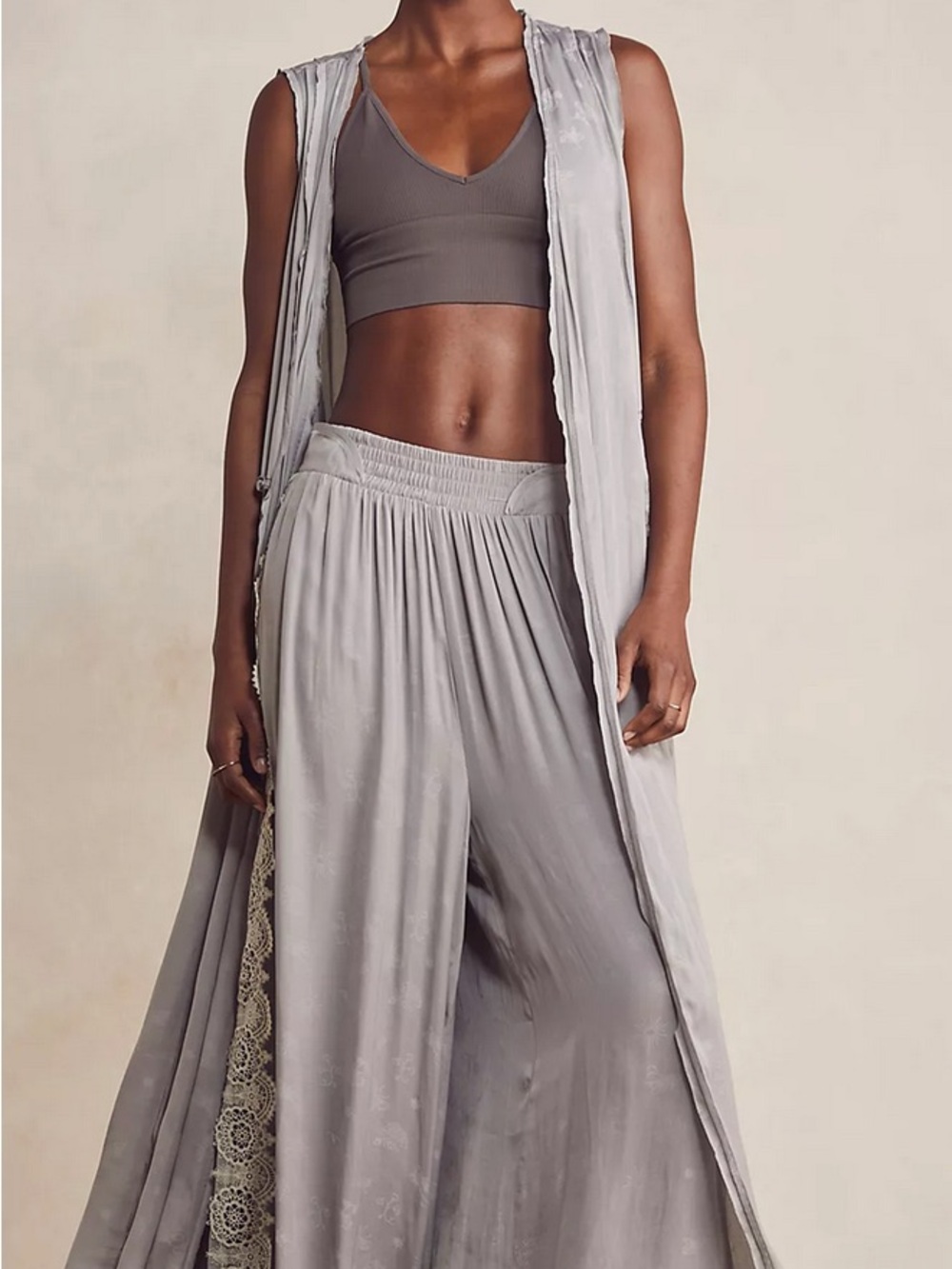 FREE PEOPLE INTIMATELY GRAY WHAT'S GOOD ROBE DUSTER LACE/KIMONO